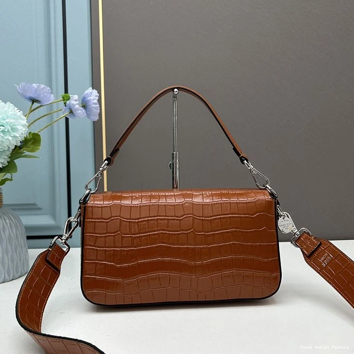 Vintage HOT Re-Edition Baguette Fendi Crocodile Bag In Brown Medium Leather 0721